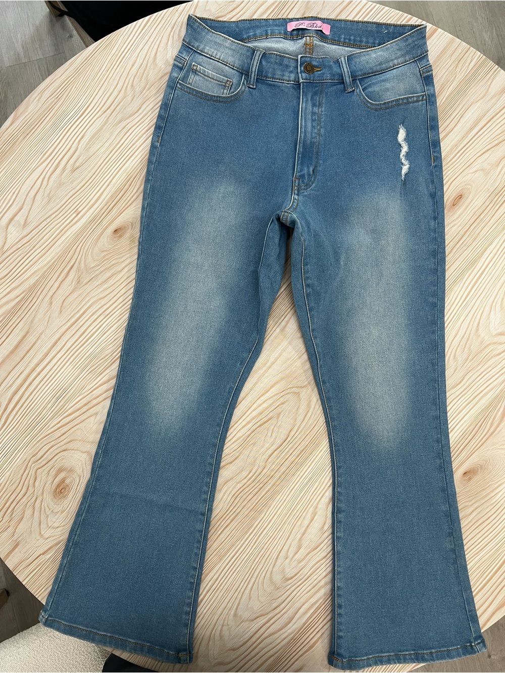 Light Wash Denim Flared Jeans - Blue